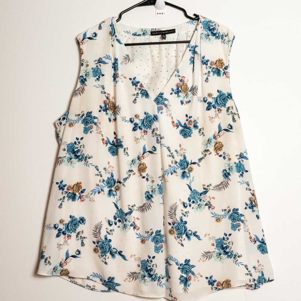 White House Black Market Blue Floral Pleated Sleeveless Lined Top Blouse S- 20W